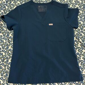 Figs Deep reef Blue V-Neck Scrub Top